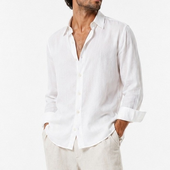 UNTUCKit Other - UNTUCKit Mens White 100% Linen Preppy Long Sleeve Button Down Shirt Size Medium